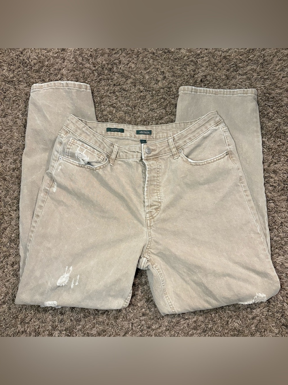 Wild Fable High-Rise Straight Distressed Jeans Size 14 Taupe Beige